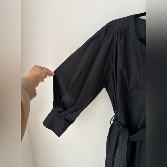 Banana Republic Black Belted Shirt Dress Womens Large Puff Sleeve Cotton Midi - Picture 3 of 10